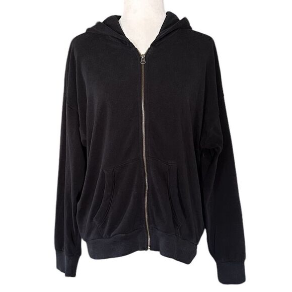 American Eagle Black Amazingly Soft Lounge Casual Loose Baggy Fit Zip Up Hoody - Picture 1 of 5